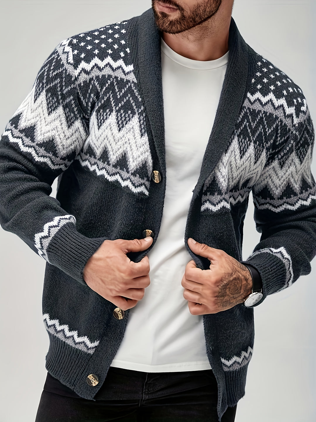 Silas | Nordic-Pattern Shawl Cardigan