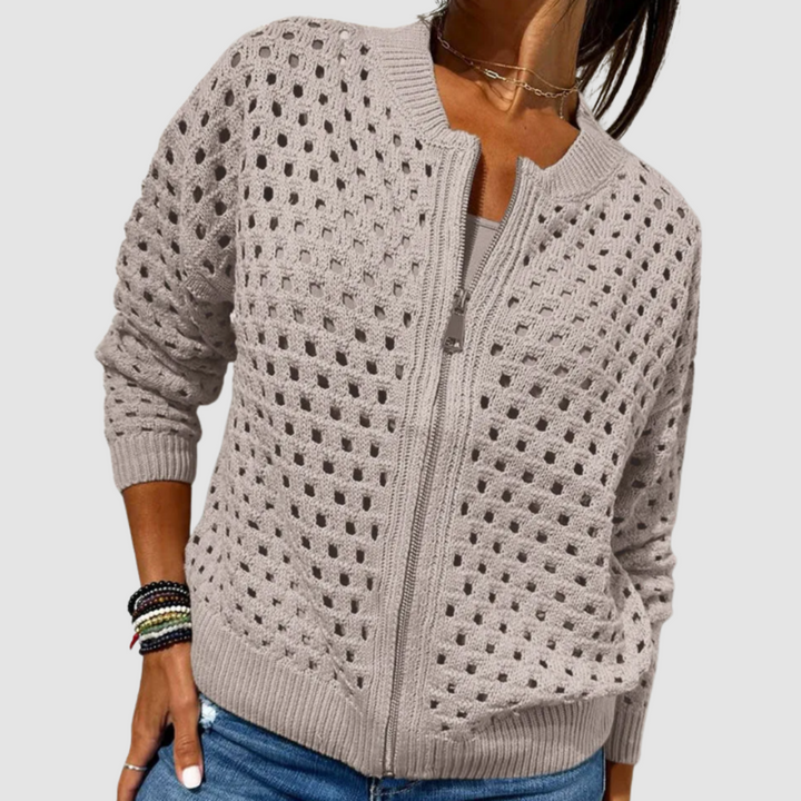 Mireille | Open-Weave Zip-Front Cardigan