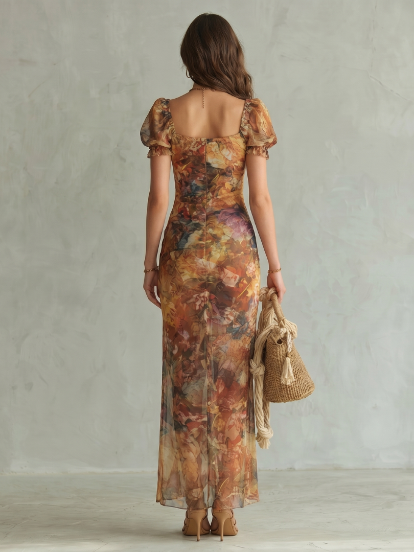 Camilla | Ruffled-Sleeve Ruched Midi Dress