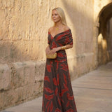 Anouk | Off-Shoulder Leaf-Print Maxi Dress