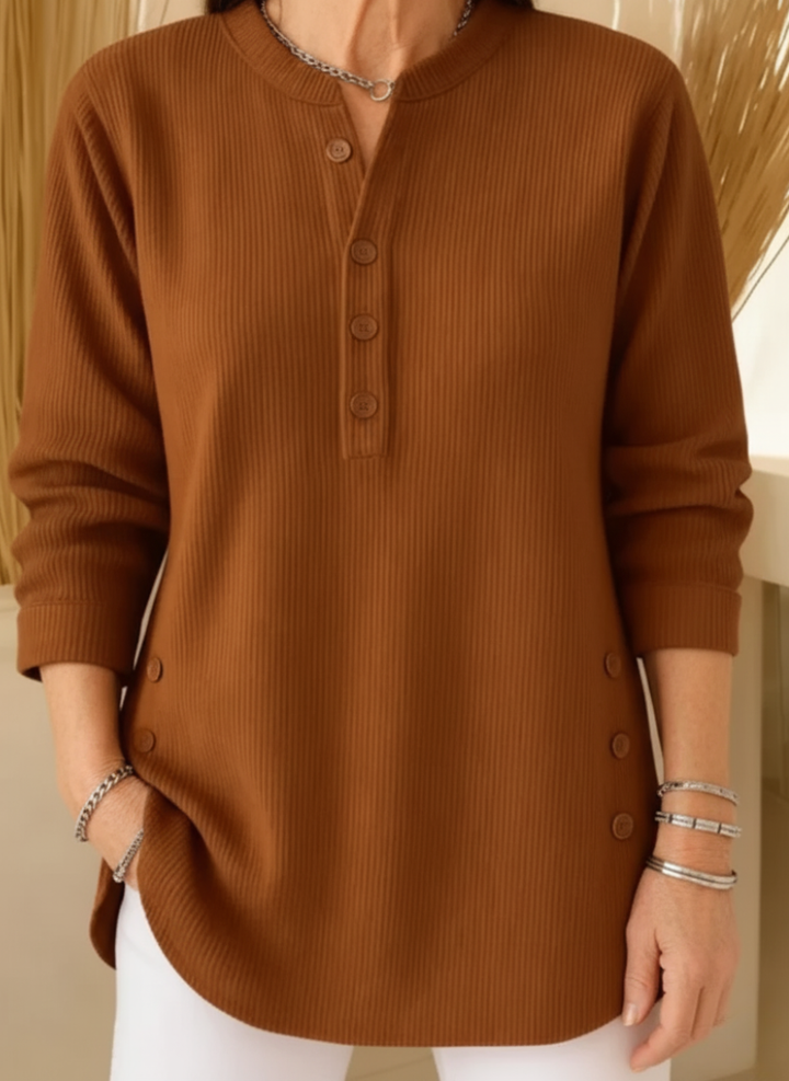 Delora | Ribbed Button-Front Top