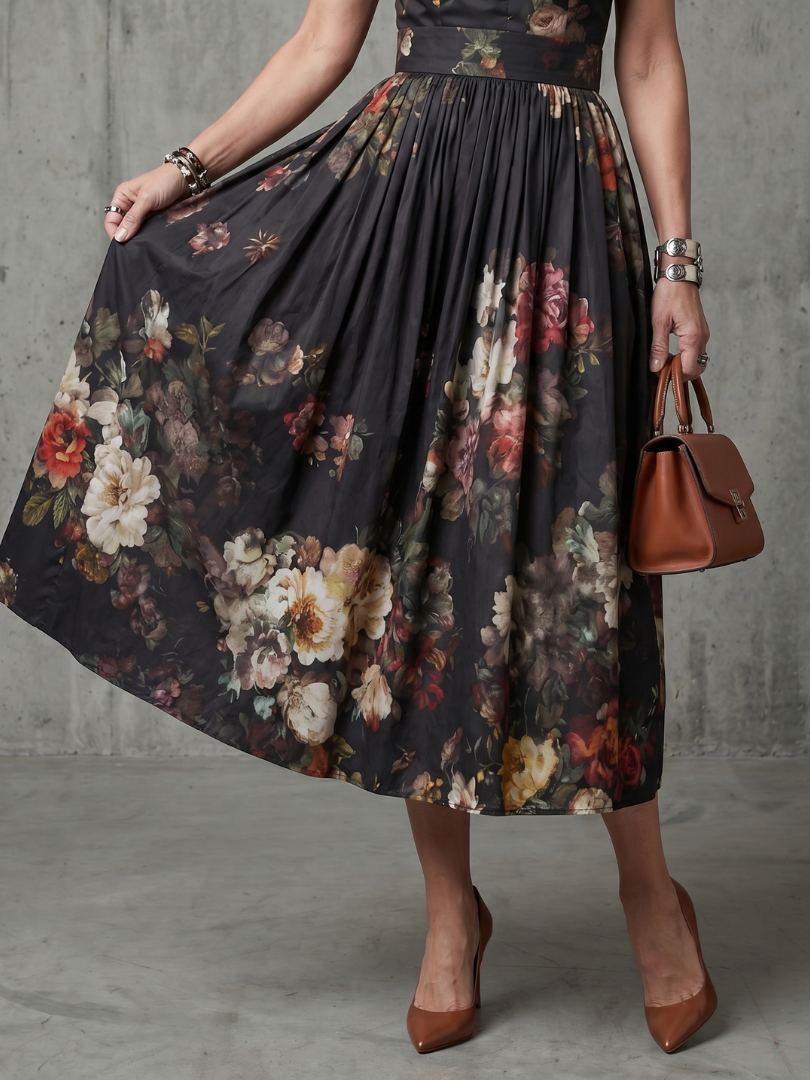 Esther | High-Neck Keyhole Floral Midi Dress