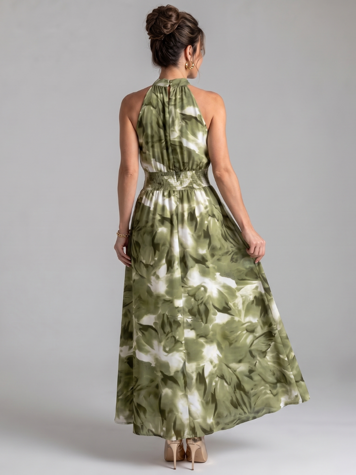 Naomi | Halter Neck Gathered-Waist Midi Dress