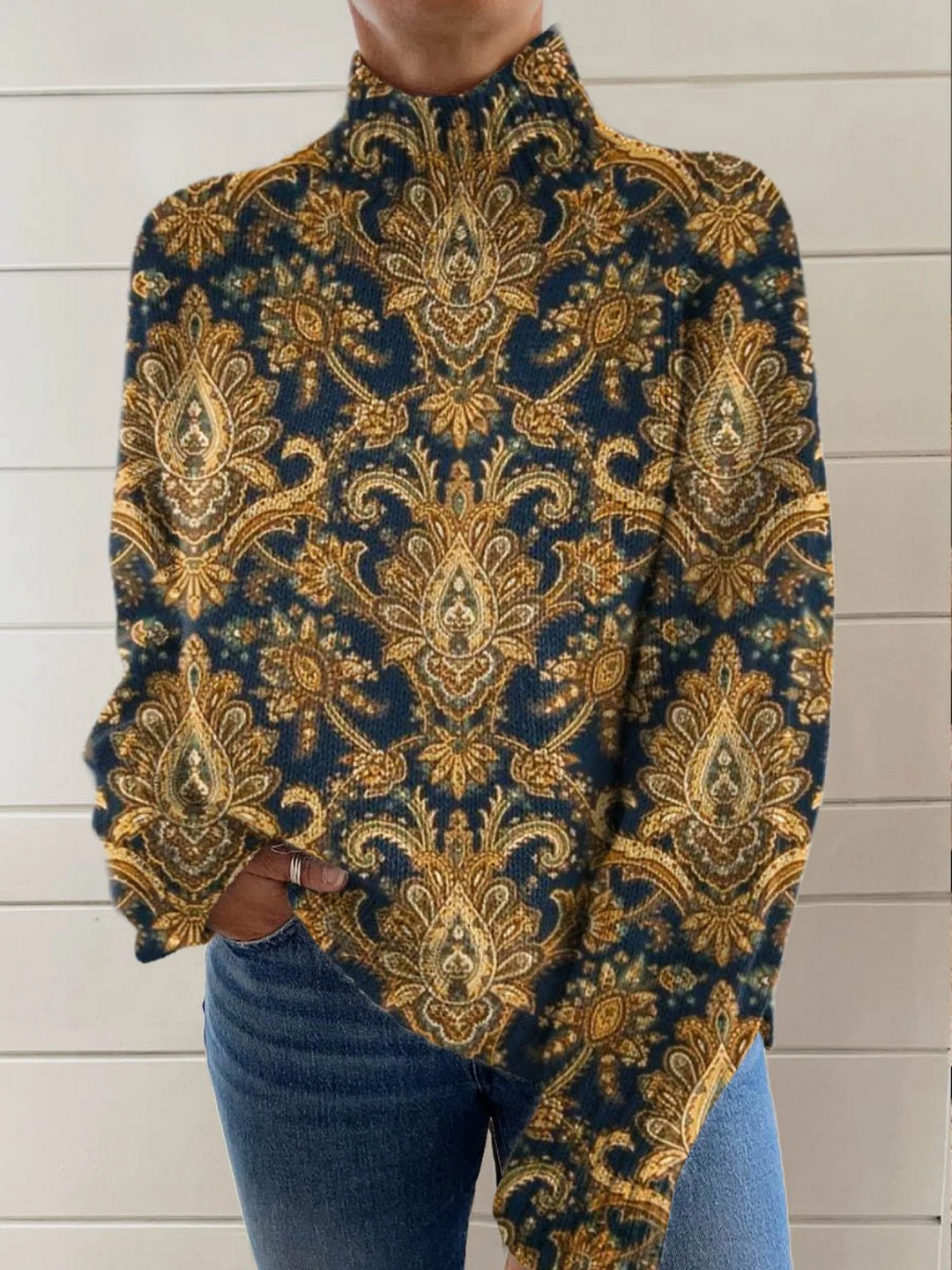 Della | Ornate Paisley High-Neck Sweater