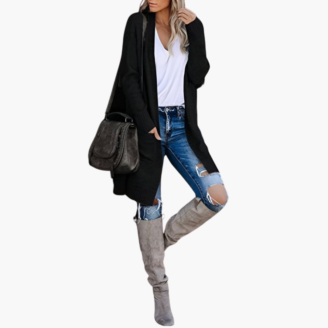 Renata | Long Open-Front Pocketed Cardigan