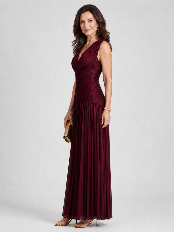 Sylvia | Sleeveless Pleated V-Neck Evening Dress