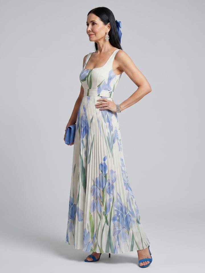 Georgia | Pleated Floral Square-Neck Maxi Dress