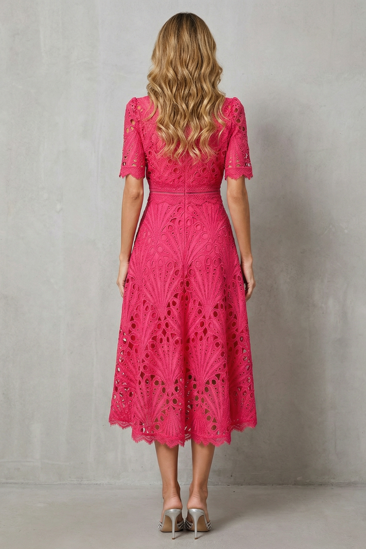 Penelope | Openwork Midi Dress with Elegant High Neckline