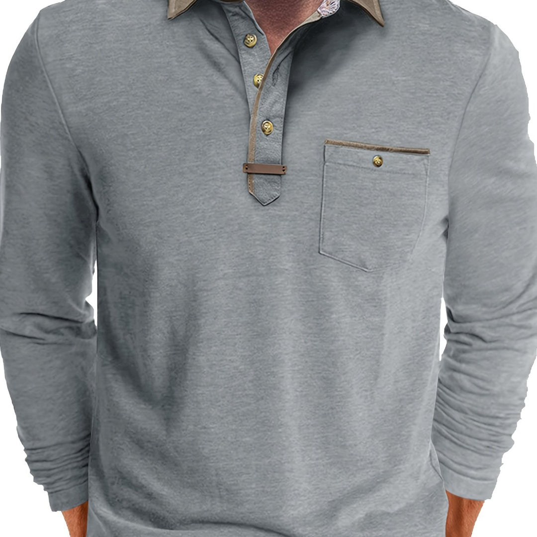 Joel | Men's Contrast Collar Long Sleeve Polo