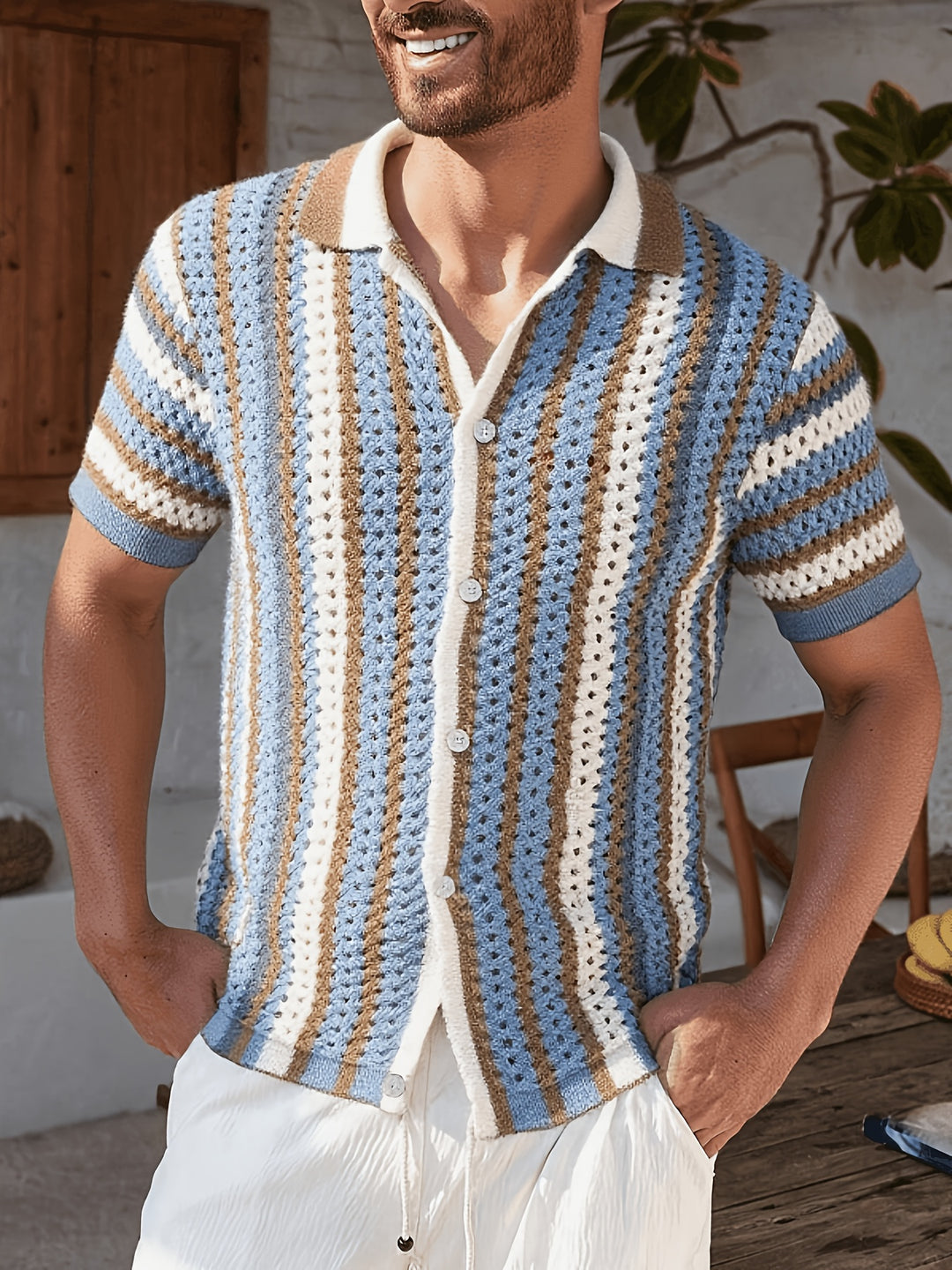 Lido | Men's Striped Knit Short Sleeve Polo
