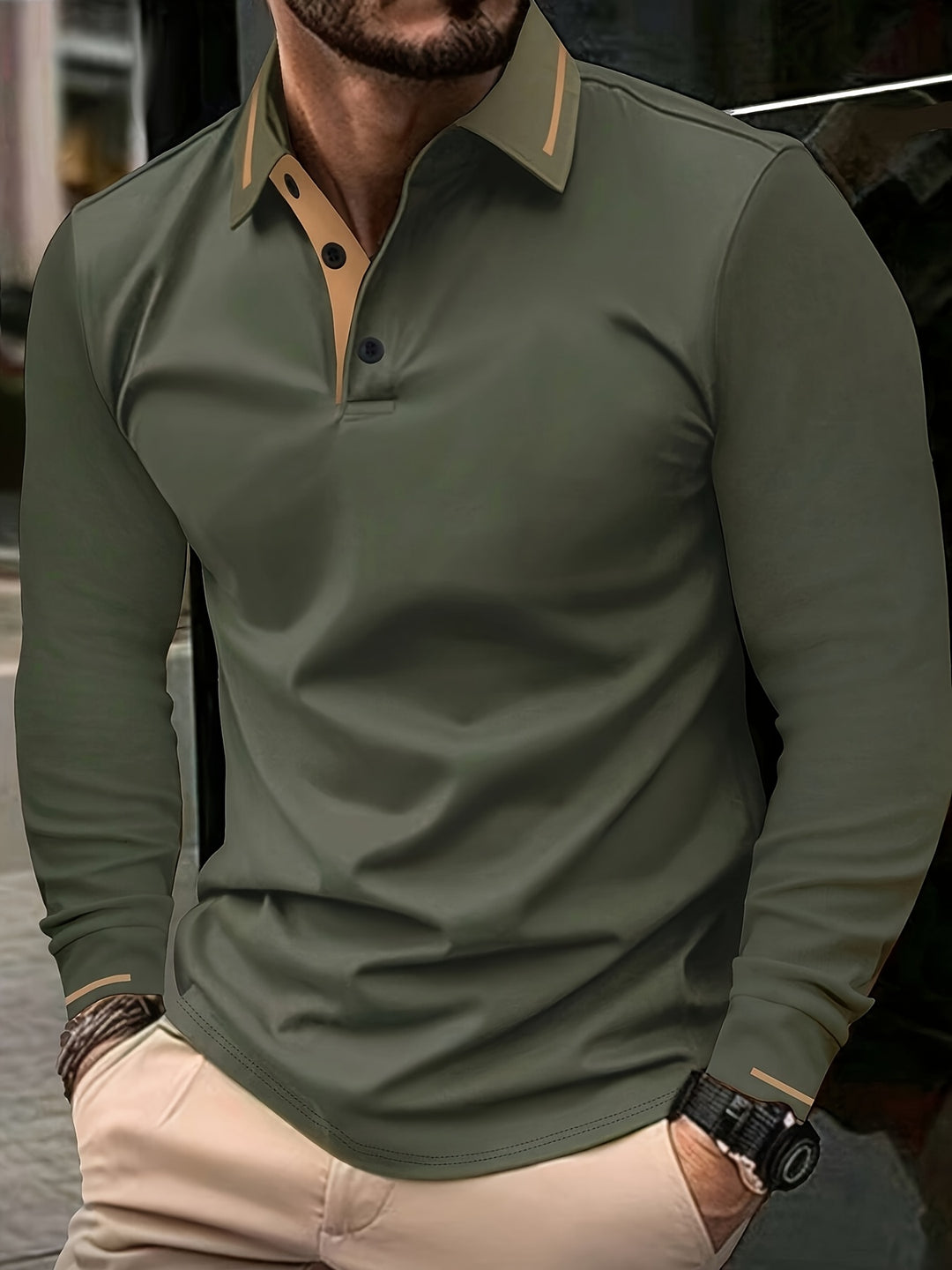 Maxwell | Men's Long Sleeve Contrast-Trim Polo