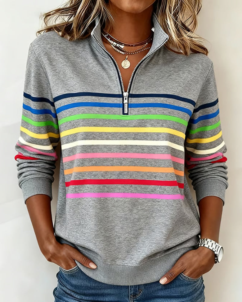 Heather | Half-Zip Striped Sweatshirt