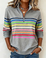 Heather | Half-Zip Striped Sweatshirt