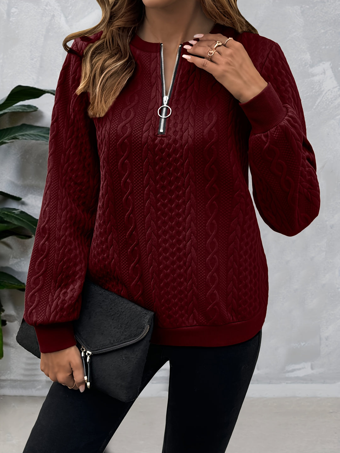 Corinne | Textured Half-Zip Sweatshirt