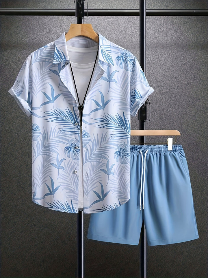Cayman | Men's Botanical Print Short Sleeve Shirt & Shorts Set