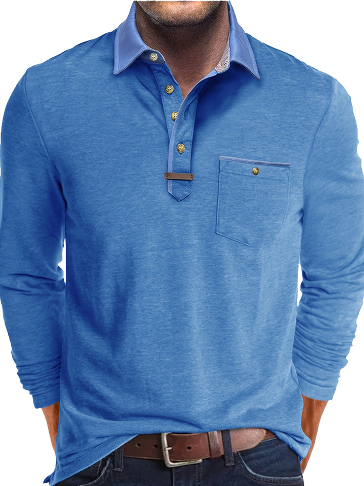 Joel | Men's Contrast Collar Long Sleeve Polo