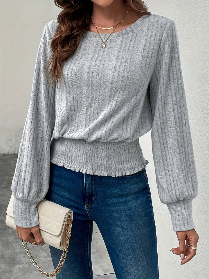 Mara | Smocked-Hem Long Sleeve Top
