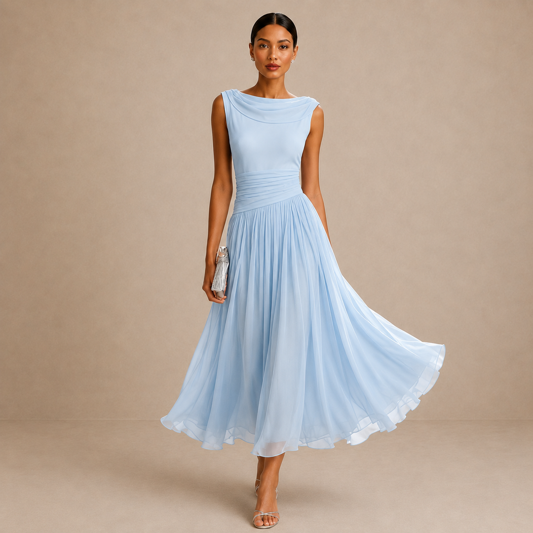 Kathleen | Draped Pleated Midi Dress