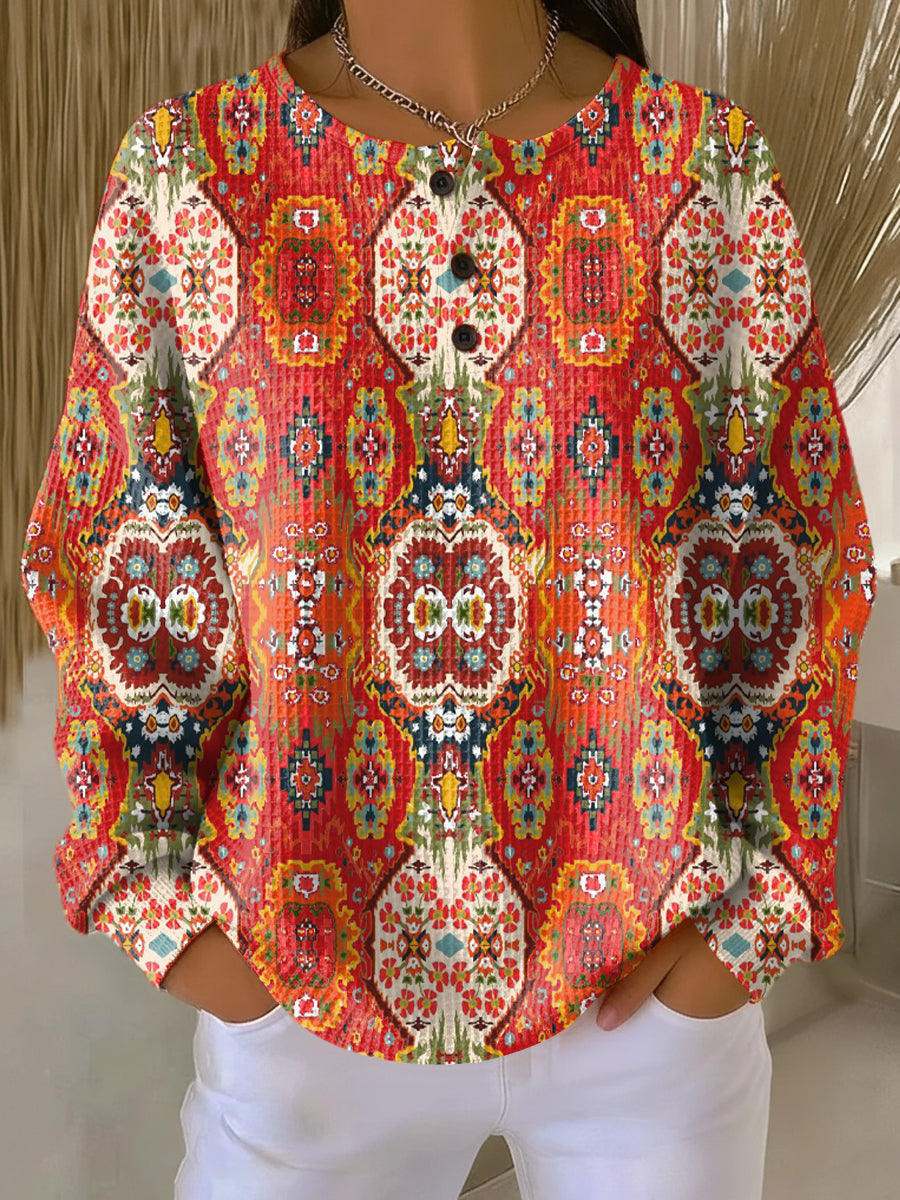 Fiona | Ethnic-Print Button Top
