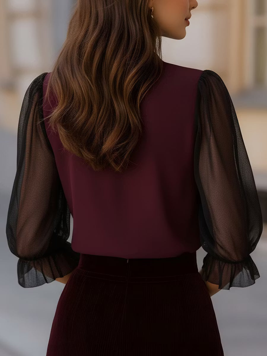 Fabienne | Sheer-Sleeve Button-Up Blouse