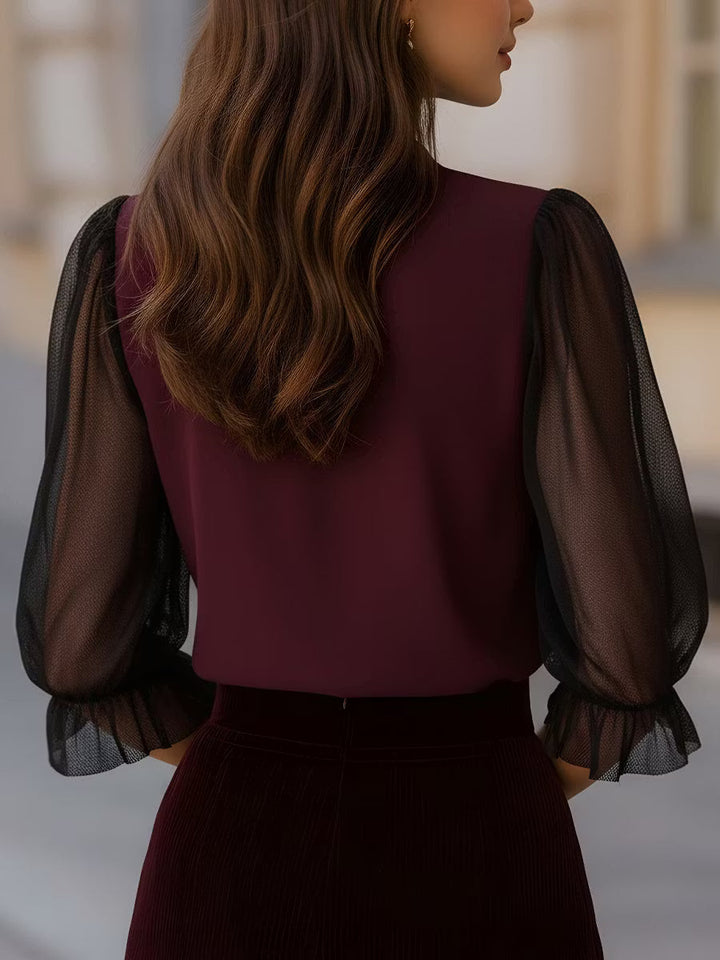 Fabienne | Sheer-Sleeve Button-Up Blouse