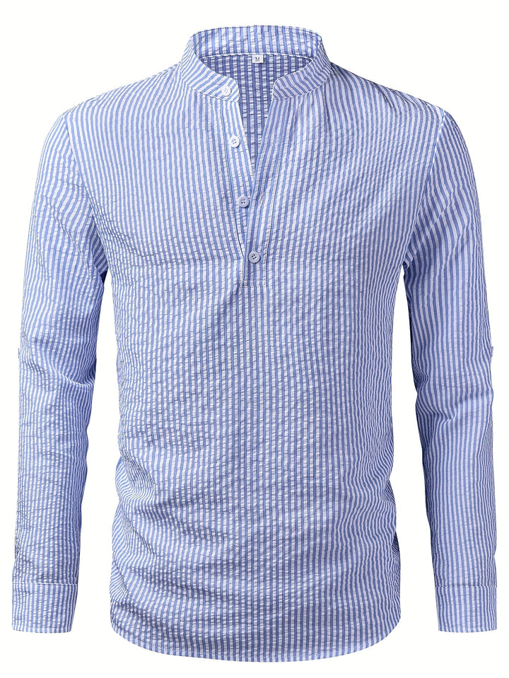 Rowan | Men's Band Collar Long Sleeve Stripe Shirt