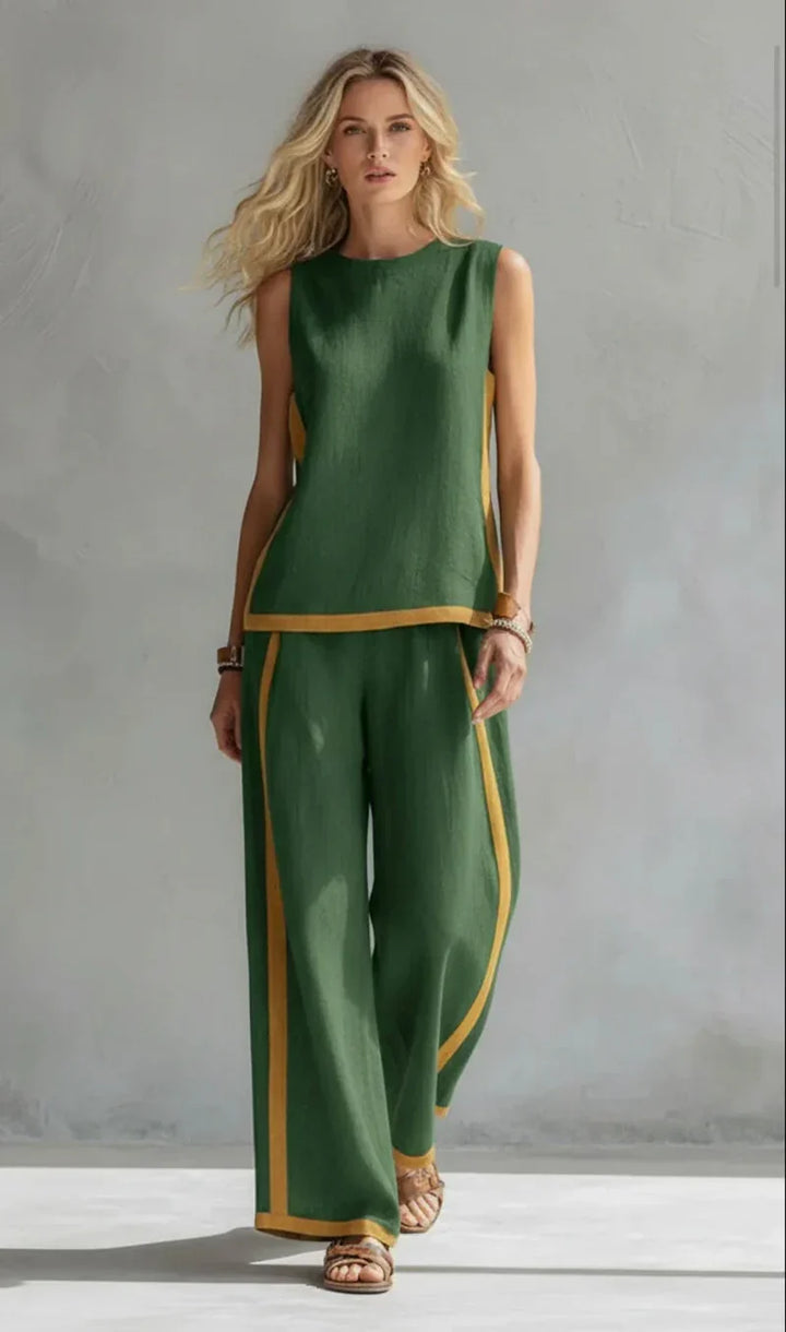 Philippa | Contrast-Trim Wide-Leg Two-Piece Set
