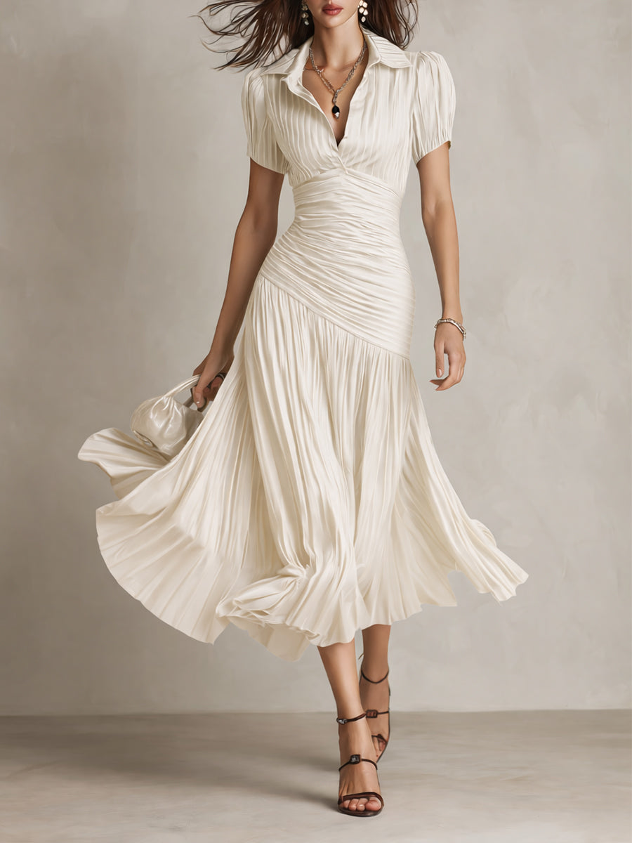Rosalyn | Pleated Striped Midi Dress