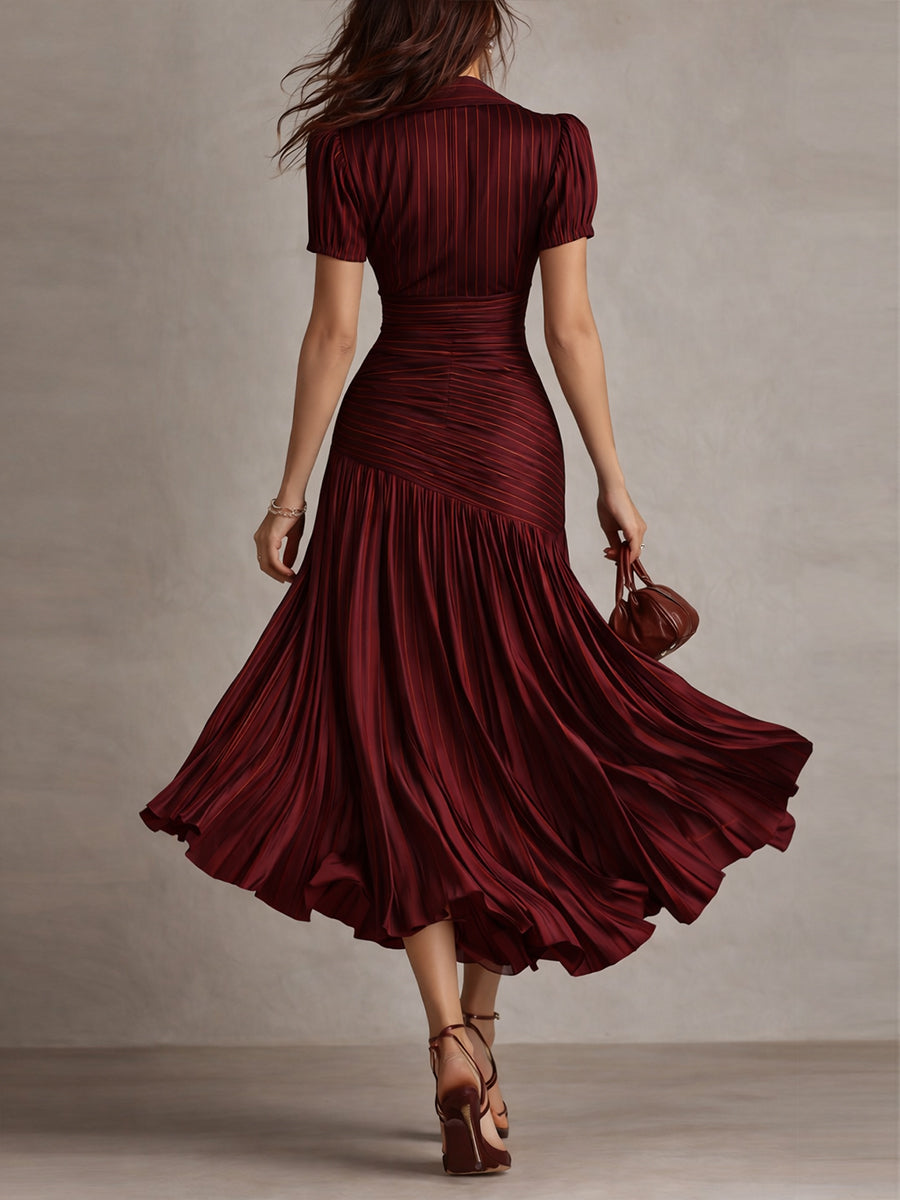 Rosalyn | Pleated Striped Midi Dress