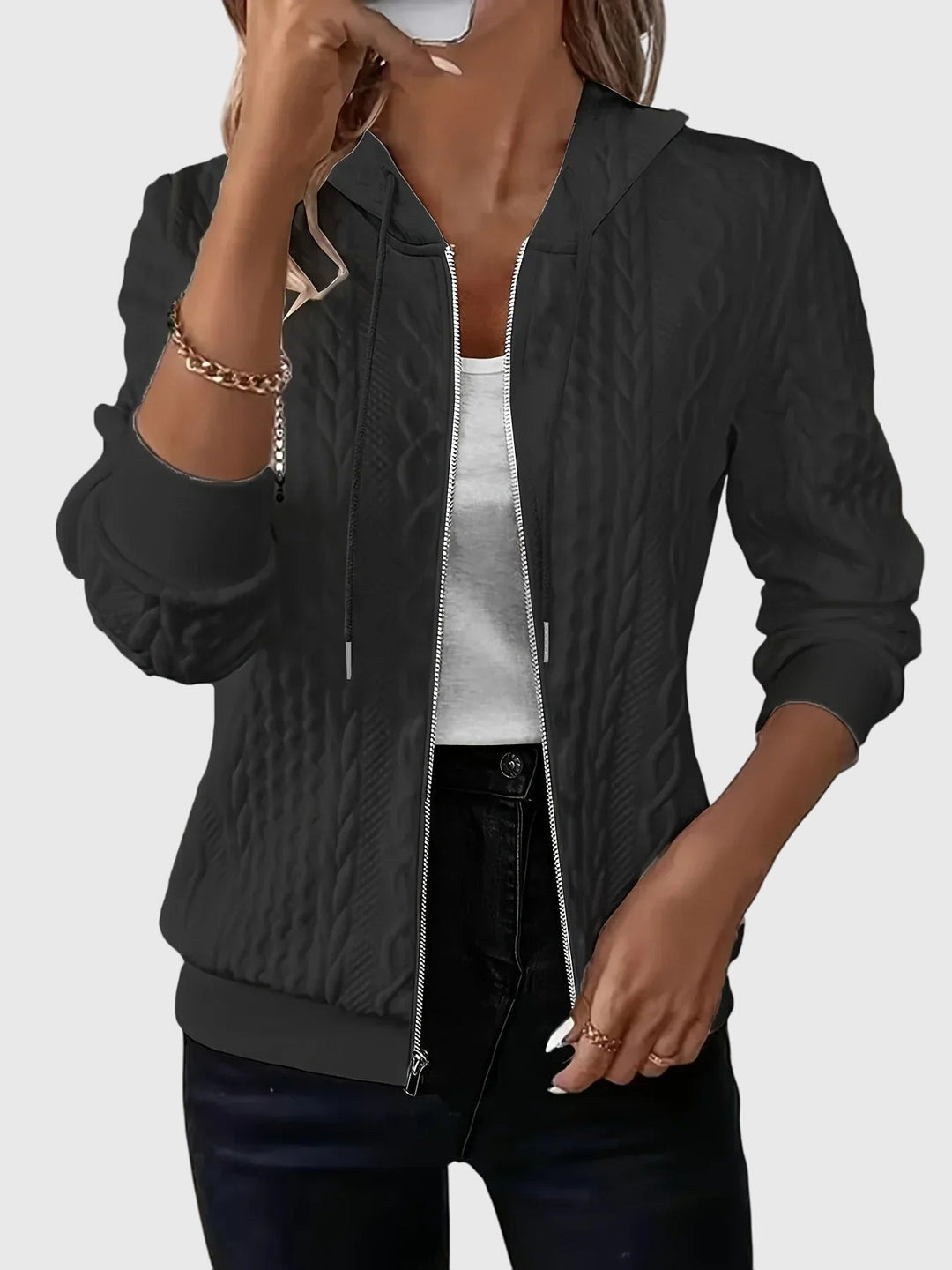 Marion | Textured Zip-Up Hoodie