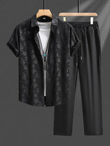 Adam | Men's Jacquard Short Sleeve Shirt & Trouser Set