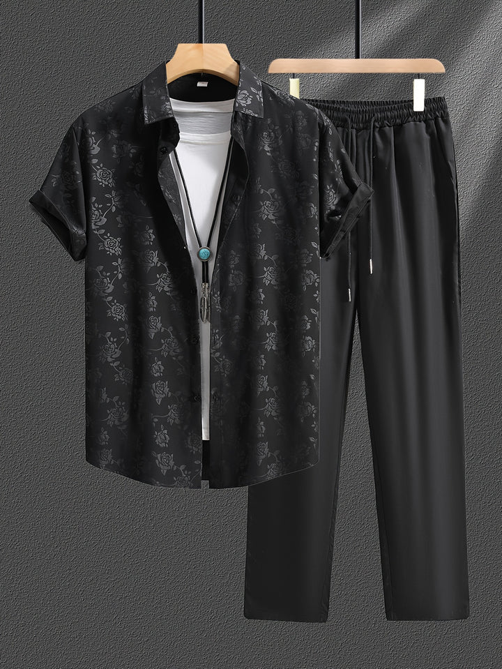 Adam | Men's Jacquard Short Sleeve Shirt & Trouser Set