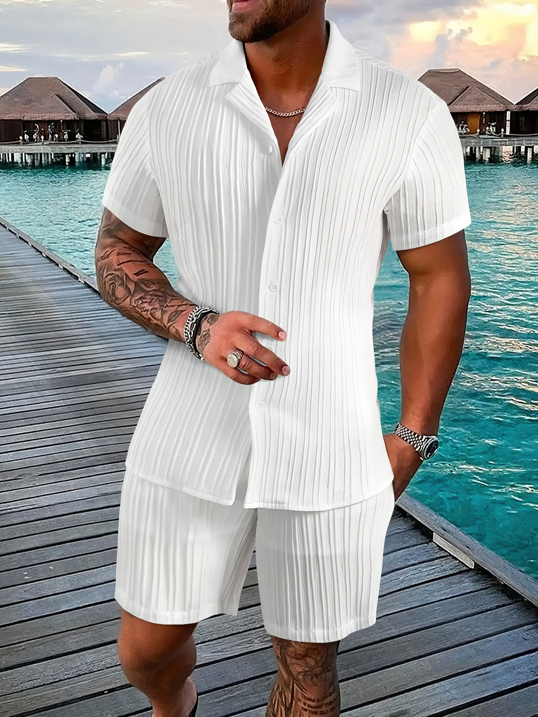 Cayo | Men's Woven Two-Piece Camp Collar Set