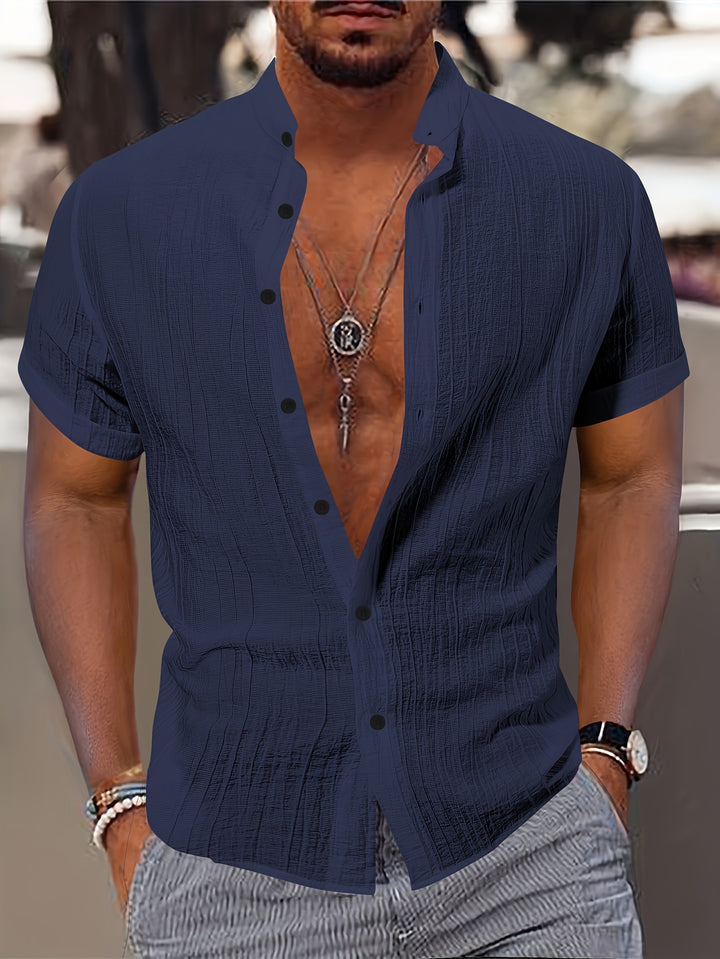 Louis | Men's Textured Stand Collar Short Sleeve Shirt