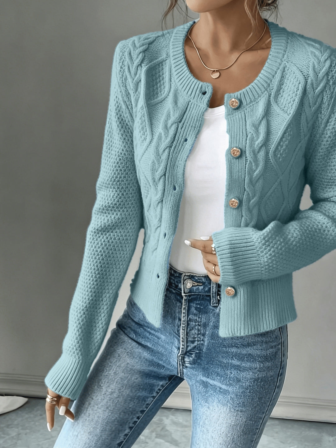 Eleanor | Cable-Knit Button-Front Cardigan