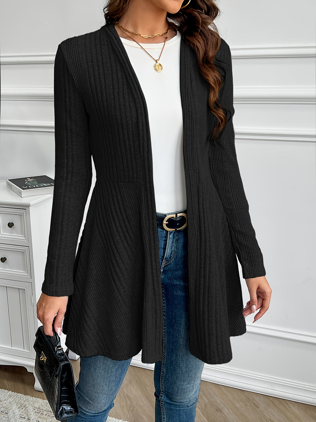 Marianne | Ribbed Longline Open-Front Cardigan