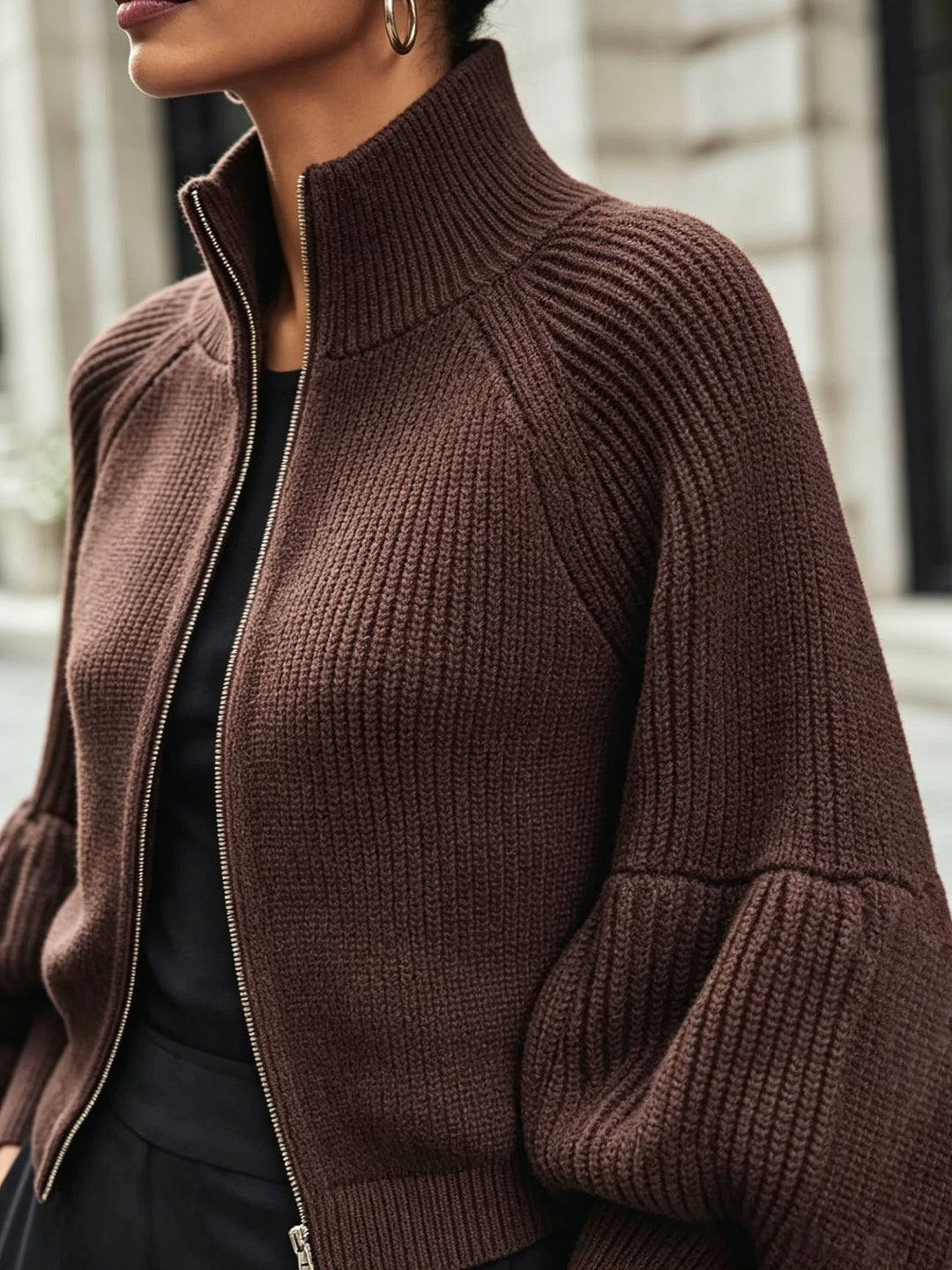 Margery | Sculpted Zip-Up Cardigan