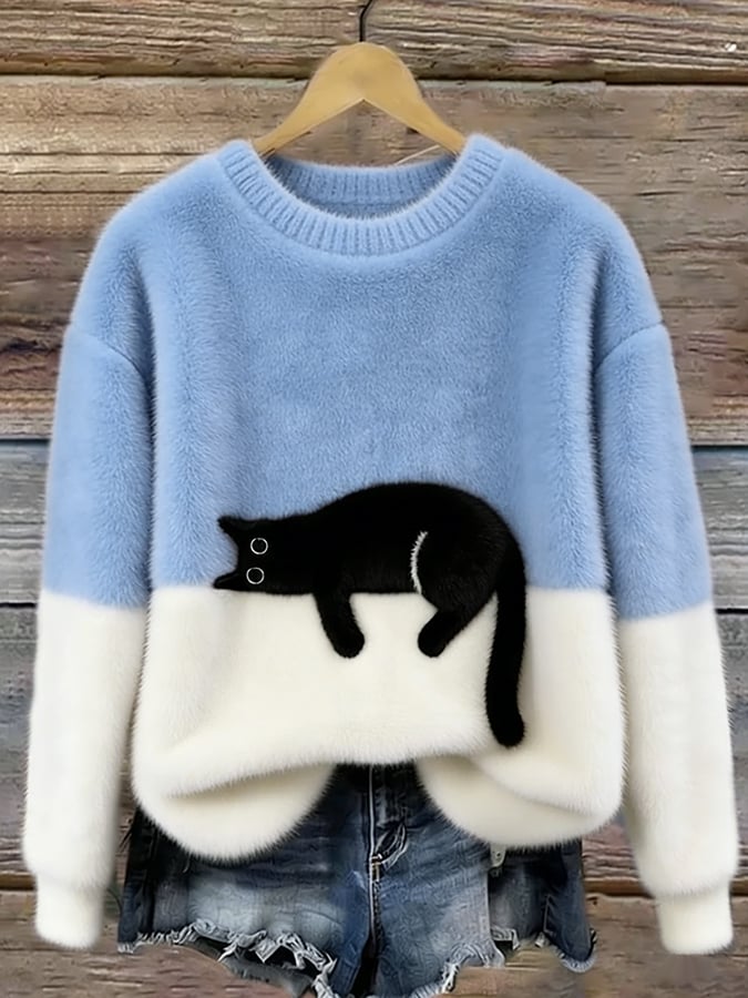 Beverly | Playful Cat Print Oversized Sweater