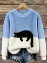 Beverly | Playful Cat Print Oversized Sweater