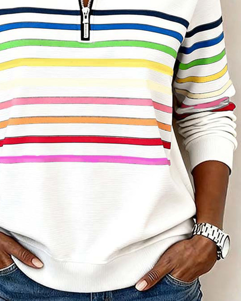 Heather | Half-Zip Striped Sweatshirt