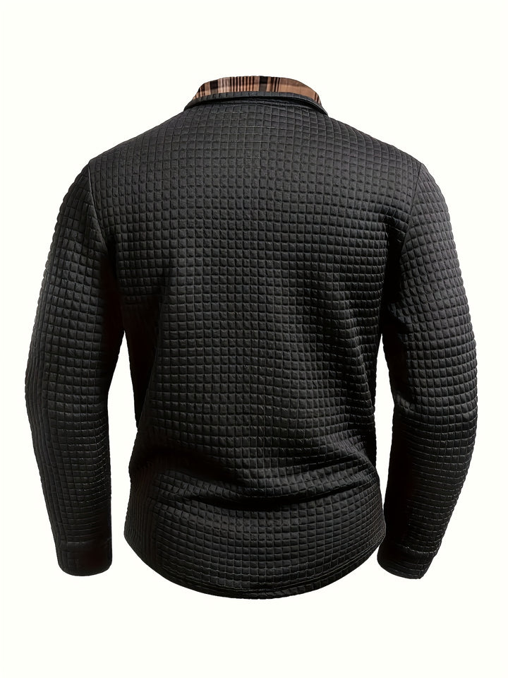 Perry | Men's Waffle Knit Plaid Collar Polo