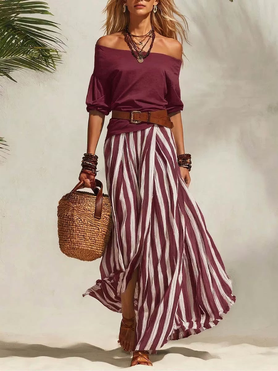 Rosaline | Off-Shoulder Striped Two-Piece Set