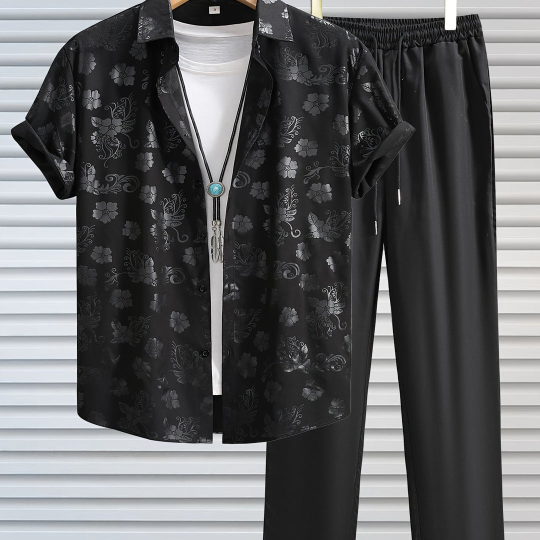 Adam | Men's Jacquard Short Sleeve Shirt & Trouser Set