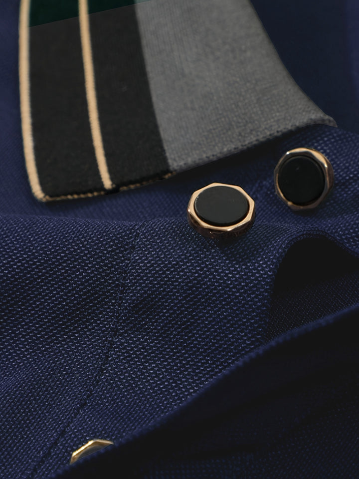 Whitmore | Men's Jacquard Collar Navy Polo