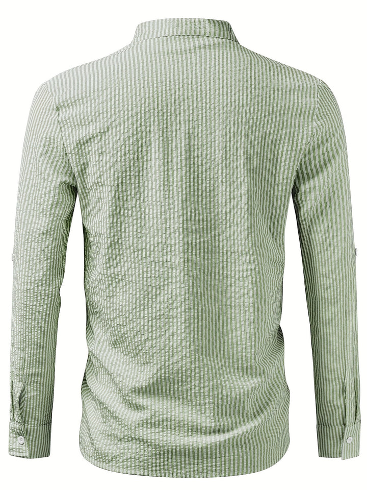 Rowan | Men's Band Collar Long Sleeve Stripe Shirt