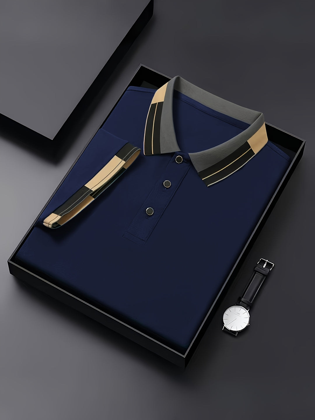 Whitmore | Men's Jacquard Collar Navy Polo