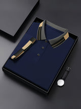 Whitmore | Men's Jacquard Collar Navy Polo