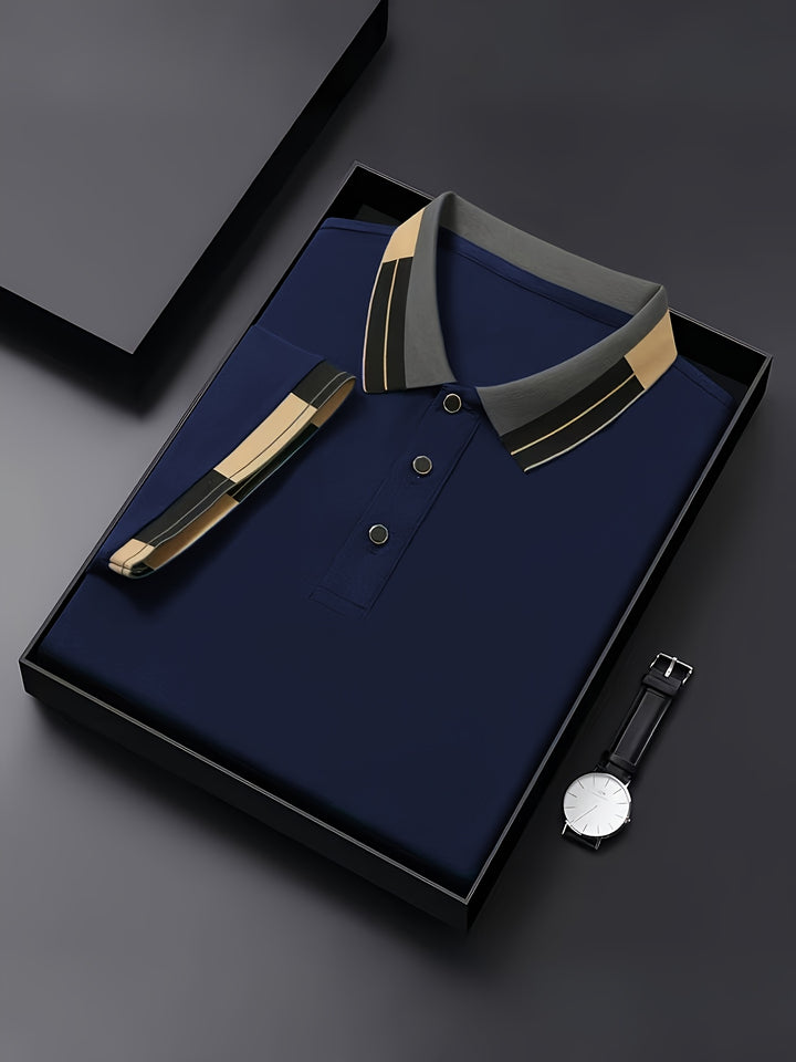 Whitmore | Men's Jacquard Collar Navy Polo