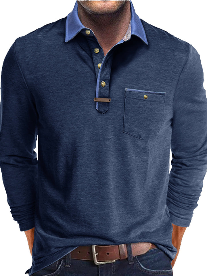 Joel | Men's Contrast Collar Long Sleeve Polo