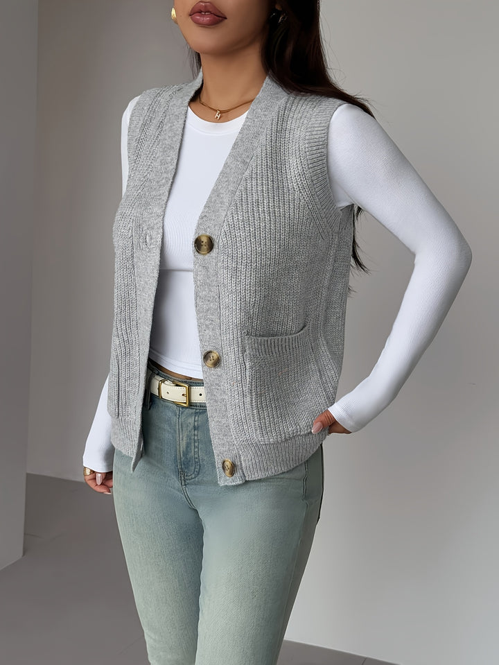 Fern | Buttoned V-Neck Knit Vest